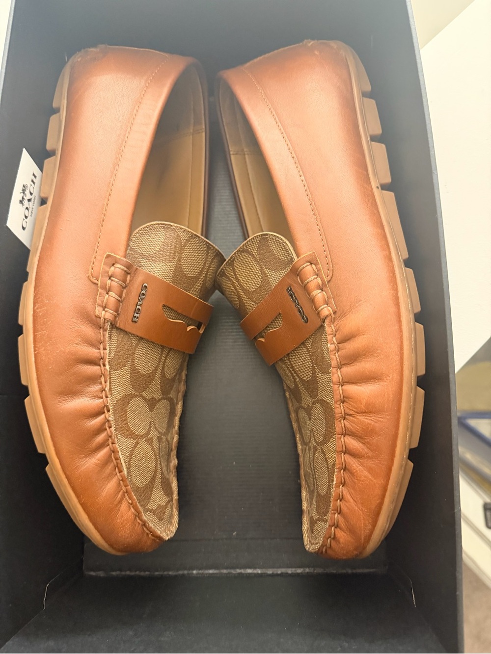 Coach Men's Brown Leather & Signature Canvas Slip-On Loafers